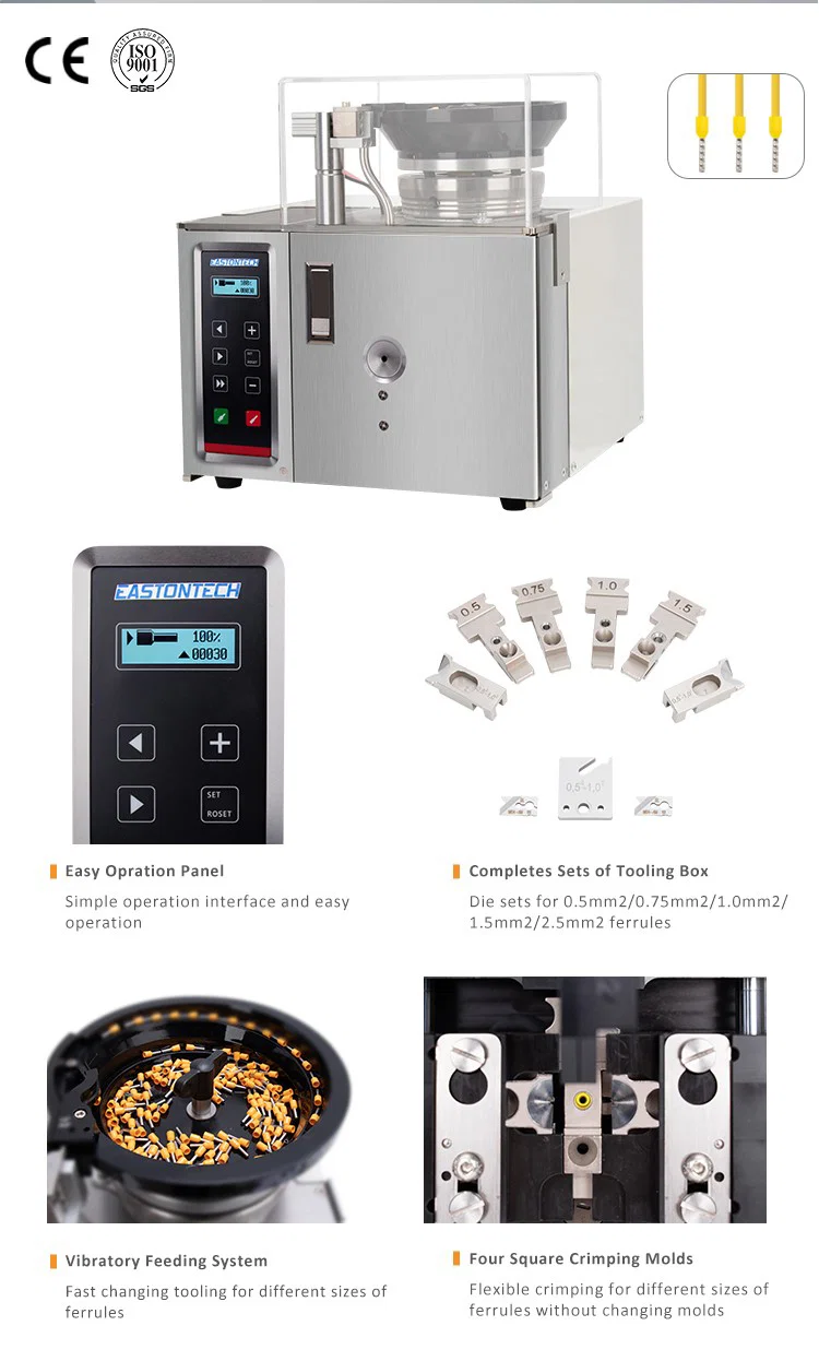 Loose Tubular Terminal Crimping Machine, Loose Insulator Crimping Machine, Wire Strip And Crimping Machine, European Single Terminal Press Machine Løs rørterminal krimpemaskin, løs isolator krimpemaskin, trådstripe og krympemaskin, europeisk enkeltterminal pressemaskin